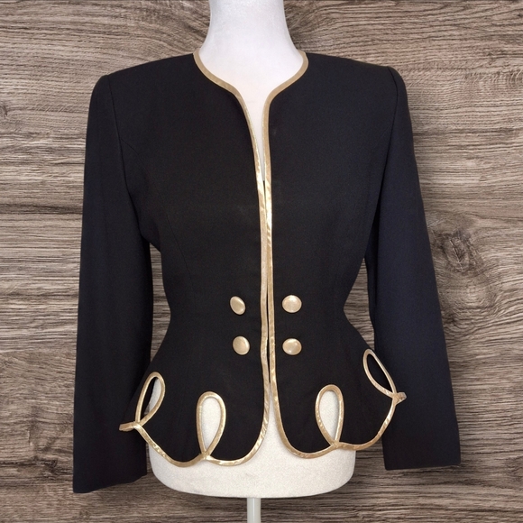 Rimini Jackets & Blazers - Vintage Rimini Black with Gold Trim Long Sleeve Blazer   Women Size 4
